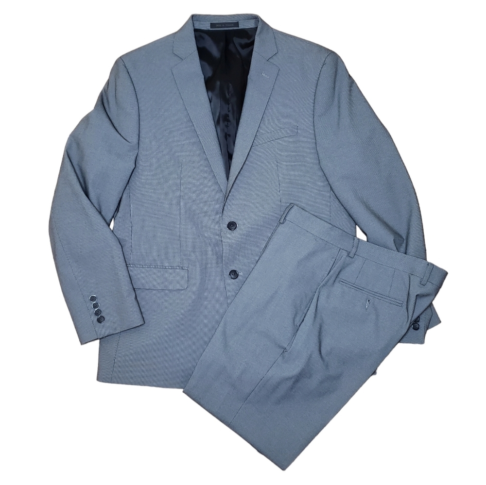 Van Heusen Slim Fit Flex Gray Black 2 Piece Suit 44R 34×30